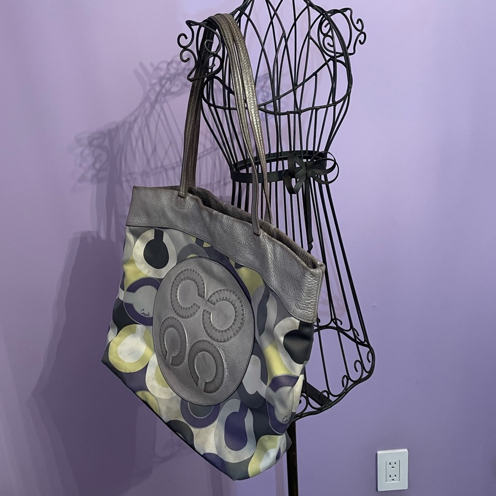 Coach Purse - Silver Leather & Multi Color